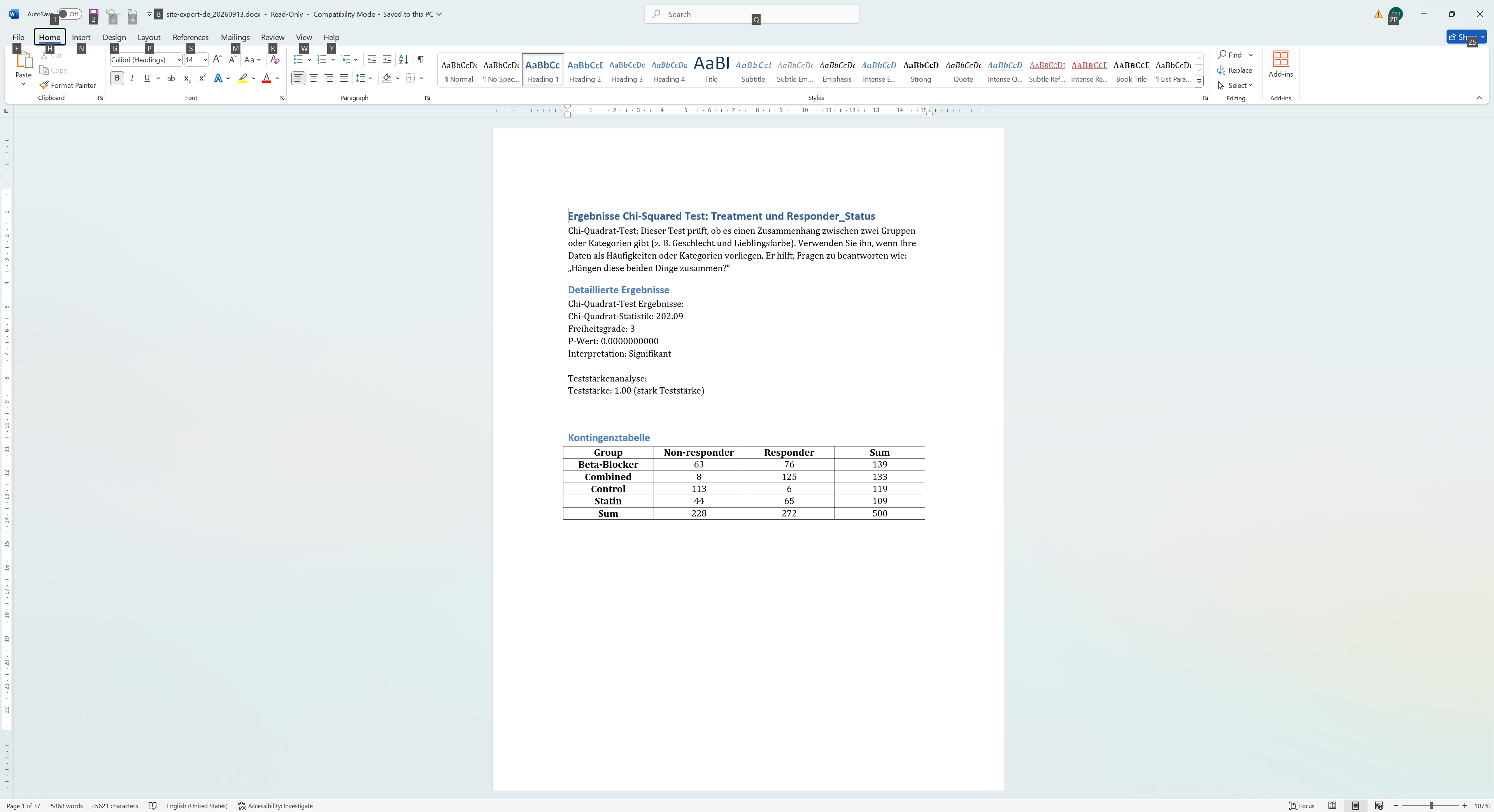 Beispiel eines Word-Exports