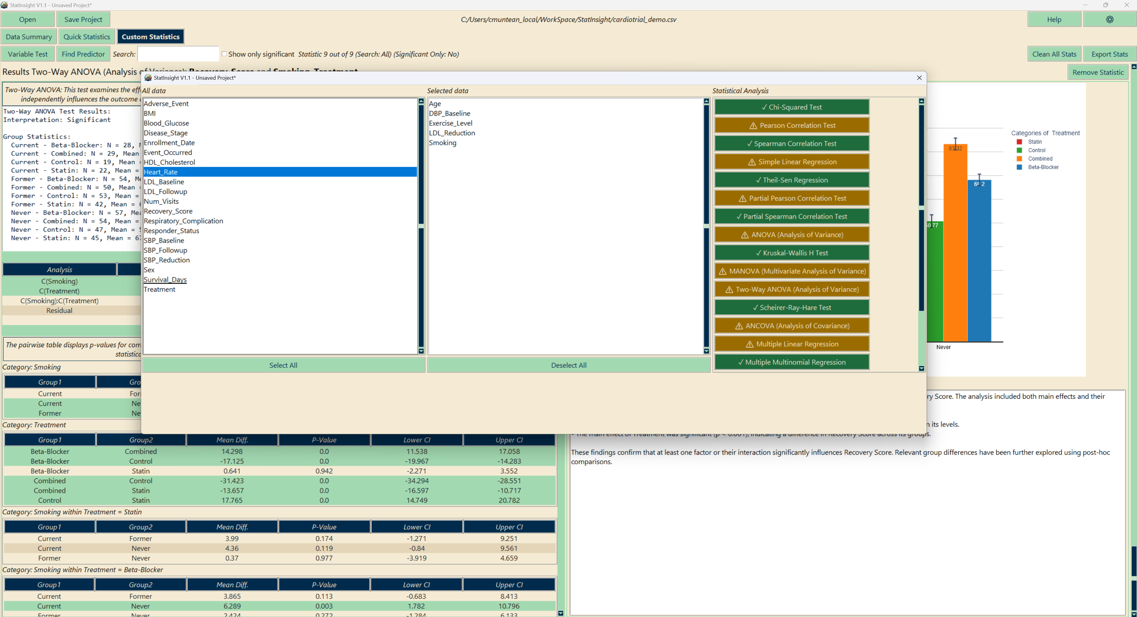 Custom Statistics test builder